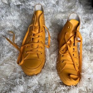 bright yellow rubber rain boot converse